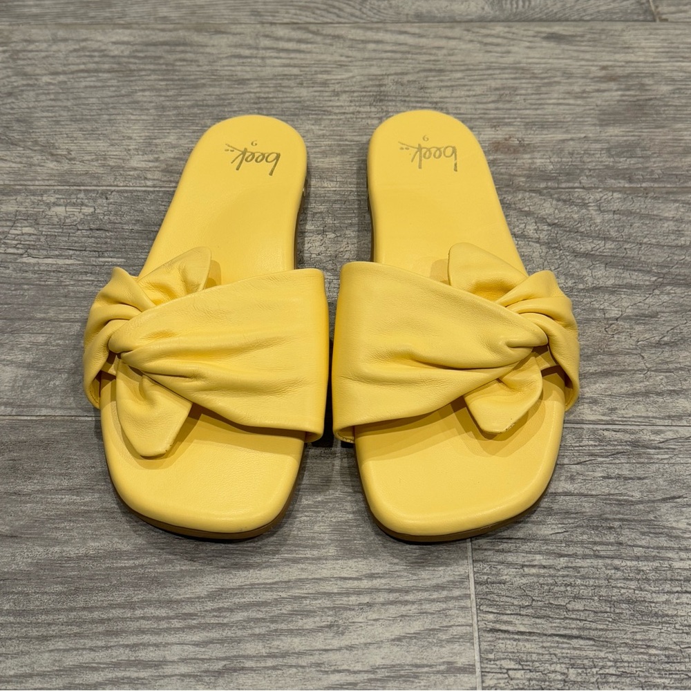 Beek Sweetbird Leather Yellow Slide Sandals - Picture 2 of 7
